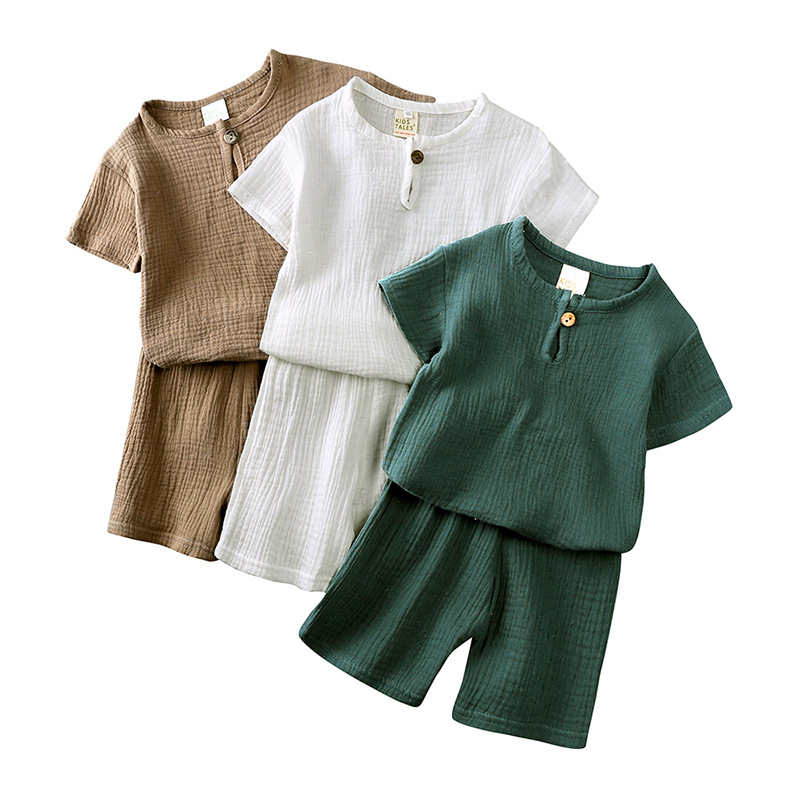 Toddler Muslin Outfit Set  Round Neckline Short Sleeve
